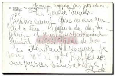 Visão geral de Nice — vista do Castelo — editor G. Montluçon, Nice, n°20 — Verso