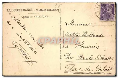 Zamek Valençay — Zamek Loary — Wydanie Artystyczne YVON, nr 36 — Rewers