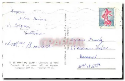 Pont du Gard — Aqueduto romano — Edit. ROUX et LACOMBE, 68, rue G.-Puy, Avignon — Verso