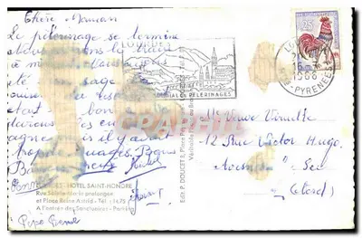 Hotel Saint-Honoré — Lourdes — Editor Eddlyx, número de série não visível — Verso