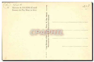 Cume do Puy Mary no inverno — Regiões de Salers (Cantal) — Éditions d'Art XVEN, Paris — Verso