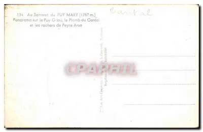 Puy Mary — Panorama sobre o Puy Griou, o Plomb du Cantal e as rochas de Peyre-Arse — Les Arts Graphiques de la Corrèze, Toulouse — Verso
