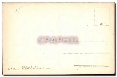 Clavières (m. 1800) — vista de montanha nevada com esquiadores — J. Dintorni — Verso