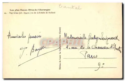 Puy Griou (alt. 1694 m.) widok z Brèche de Rolland — Najpiękniejsze Widoki Auvergne, wydanie luksusowe La Cigogne - Aurillac (Cantal) — Rewers
