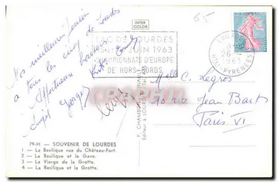 Lembranças dos Pirineus — P. Chambon, Lourdes, n°79-H — Verso