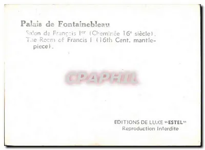 Palácio de Fontainebleau — Salão de François I (Lareira do século XVI) — Edições de Luxo « ESTEL » — Verso