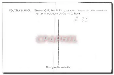 La Pique — Luchon (H.G.) — Edições Jové, Pau (B.P.) — Verso