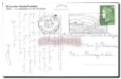 Lourdes (Hautes-Pyrénées) — Widok na bazylikę i Pireneje — Wydawca Elnacap — Rewers