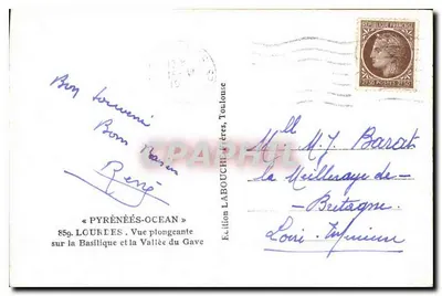 Lourdes — Widok z góry na Bazylikę i Dolinę Gave — Wydawnictwo Labouche Frères, Toulouse — Rewers