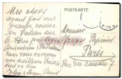Burg Rheinstein — zamek na skałach nad rzeką Rhin — wydawca nie widoczny — Rewers