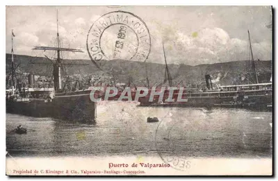 Bilhete postal antigo Puerto de Valparaiso Bateaux