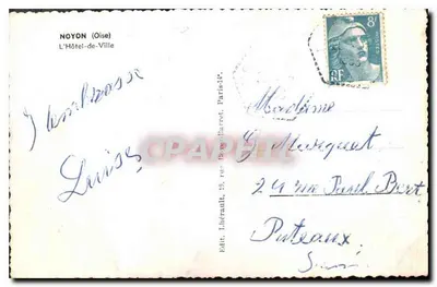 Noyon (Oise) — O Hôtel-de-Ville — Ed. Lhérault, Paris — Verso