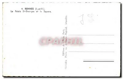 Palácio Saint-Georges em Rennes — editor Éditions du Globe, Paris — n°4 — Verso