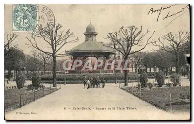 Bilhete postal antigo Praça de Saint Denis Square de la Place Thiers