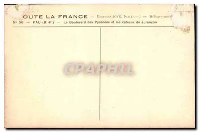 De Boulevard des Pyrénées en de heuvels van Jurançon — Uitgaven Jové, Pau (B.P.) — N° 56 — Achterkant
