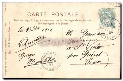 George Mancbeux cantando no Louvre — K. F. Editores a Marseillaise, Paris, n° 882 — Verso