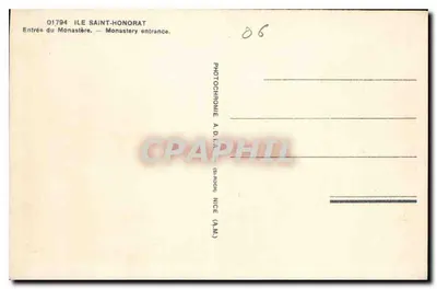 Wyspa Świętego Honorata — Wejście do klasztoru — Photocromie A.D.I.A. (Nice) — Rewers