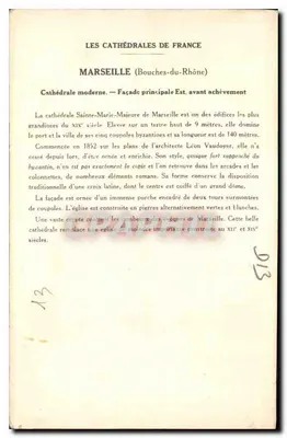 Marsiglia (Bocca del Rodano) — Cattedrale moderna (Facciata principale Est, prima del completamento) — Collezione della Soluzione Pautaubeerge, 5a Serie — Verso