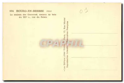 Bourg-en-Bresse — Dom Gorrevod, drewniany z XV wieku, ulica Palais — Wydawnictwo Sztuki YVON — Rewers