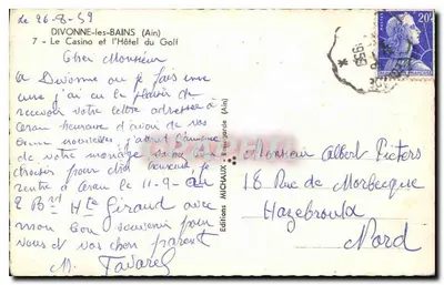 Divonne-les-Bains — Het Casino en het Hotel van het Golf — Edities Michaux (Ain) — Achterkant