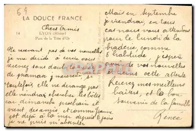 Parc de la Tête d'Or — Lyon — éditeur La Douce France, n°69 — Verso