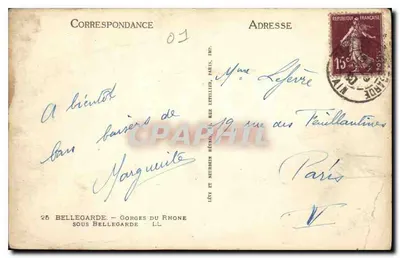 Gorges do Ródano — sob Bellegarde — editor Lévy e Neubriner, Paris, n° 01 — Verso