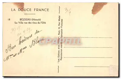 Béziers (Hérault) — La Città vista dalle rive dell'Orb — Les Éditions d'Art 'YVON' Parigi — Verso