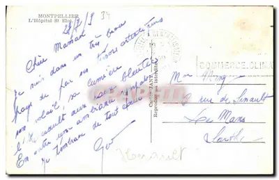 Hotel de Ville de Montpellier — vista com estátua — Cartes TANT — Verso