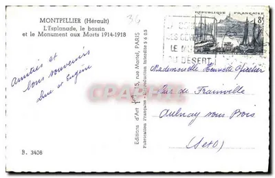Montpellier (Hérault) — L'Esplanade, basen i Pomnik Pamięci 1914-1918 — Éditions d'Art Française, B. 3408 — Rewers