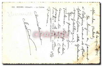 Beziers (Hérault) - O Claustro — Edições Schettler-Larrey — Verso