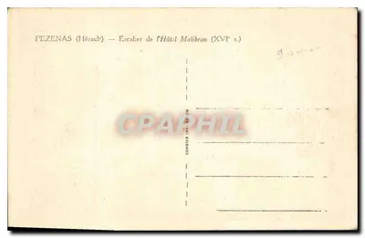 Pézenas (Hérault) — Escada do Hotel Malibran (século XVI) — Combes Impr. Lyon — Verso