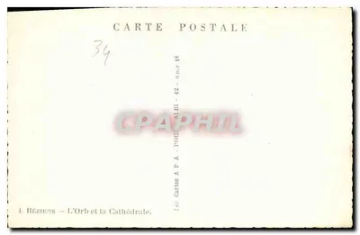 Béziers — De Orb en de Kathedraal — Cartes A.P.A. — Achterkant