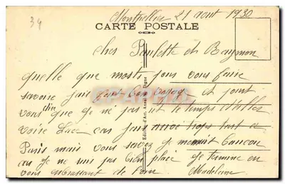 Stara pocztówka Montpellier Herault prefektura — Rewers