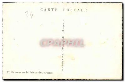 Béziers — Interior das Arênes — Cartas A P A — Verso