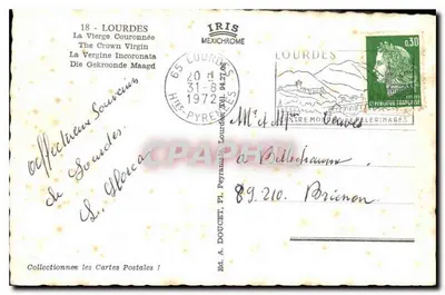 Statua NMP Królowej — Lourdes — Wyd. A. Doucet, n° 18 — Rewers