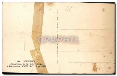 Wydarzenie z 1858 roku — pojawienie się Najświętszej Maryi Panny przed Bernadettą Soubirous — Les Éditions F. Quinault — nr 80 — Rewers