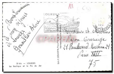 Lourdes — Bazylika i Pic du Jer — Edit. P. Doucet & Place Peyramale — Rewers