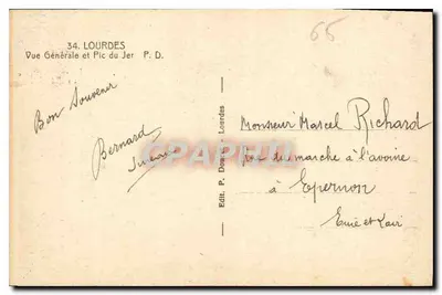 Lourdes — Algemene uitzicht en Pic du Jer — P. Doucet, n°34 — Achterkant