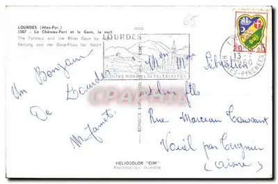 Lourdes (Htes-Pyr.) — O Castelo-Forte e o Gave à noite — Héliocolor 'CIM' — Verso