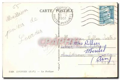 Lourdes (H.-P.) — Bazylika — wydawca Rella, n° 3829 — Rewers