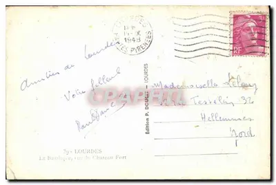 Lourdes — Widok na Bazylikę z Cytadeli — Wydawnictwo P. Doucet — Rewers