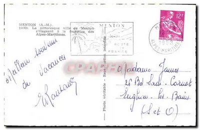 Menton — piękna miasto na granicy Alp Morskich — wydawca Menton, nr 14068 — Rewers