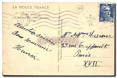 A Doce França — Juan-les-Pins — Edições de Arte Yvon, Paris — Verso