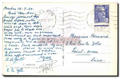 Widok z Boulevarda de Ganay w Menton — wydawca C.A.P. — numer serii nie widoczny — Rewers