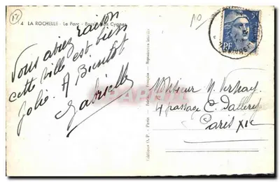 La Rochelle - El Parque - Estanque de los Cisnes — Ediciones O. P. - París, n°12 — Reverso