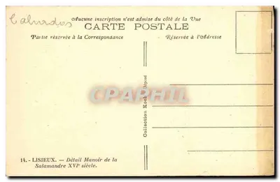Lisieux — Detalhe do Manoir de la Salamandre — Século XVI — Verso