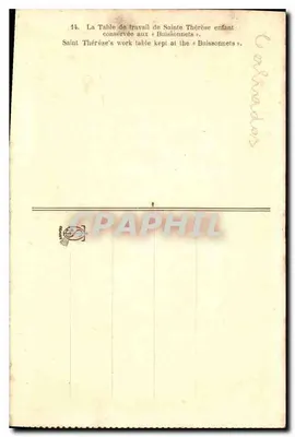Mesa de trabajo de Santa Teresina de Niña — conservada en los Buissonnets — editor no visible — Reverso