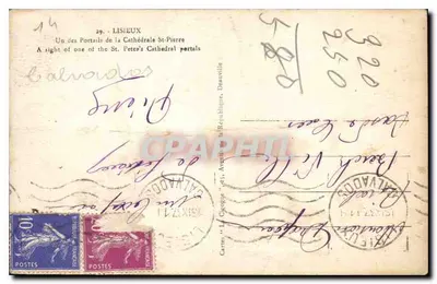 Lisieux — Portal Katedry św. Piotra — Karta pocztowa nr 29 — Rewers