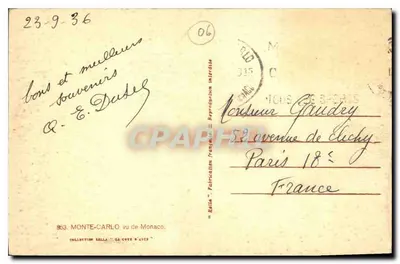 Monte-Carlo — View of Monaco — Publisher Rella, No. 06 — Back