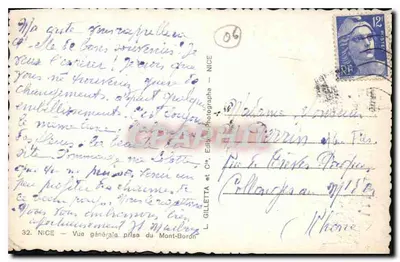 Vue générale prise du Mont-Boron — NICE — Éditeur L. Gilletta et Cie, n°32 — Rewers